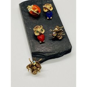 Vtg Ballou Reg'd Lapel pins set of 4, 2 Owls, 1 Ladybug Brooch, 1 Bee/Insect
